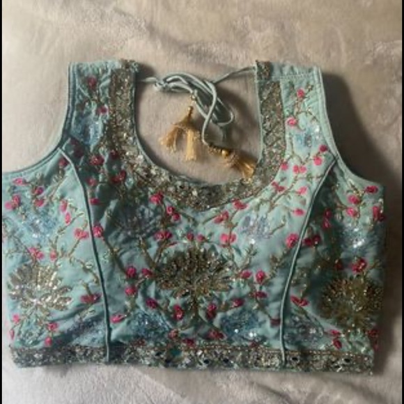 Floral Indian Lehenga - turquoise and gold - Picture 3 of 11